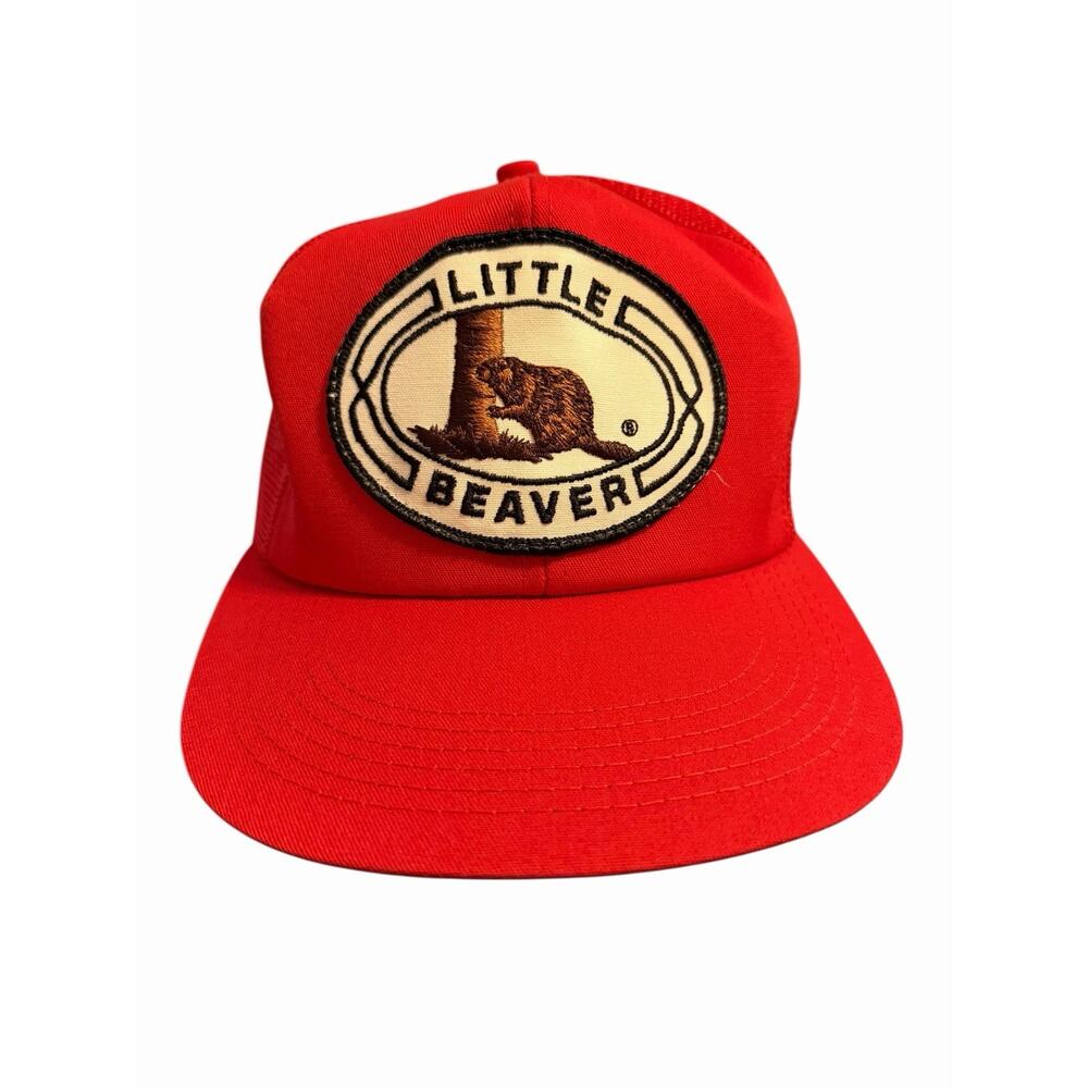 Red Little Beaver Patch SnapBack Trucker Mesh Hat USA K-Products